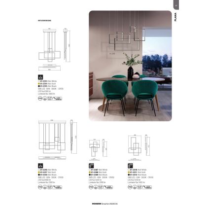Redo 01-2314 - PLANA dimbar LED-pendellampa på kabel, LED/60W/230V, guld