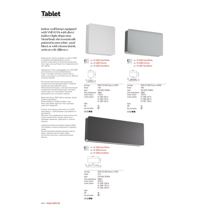 Redo 01-2384 - LED-vägglampa TABLET LED/11W/230V 3000K CRI 90 svart