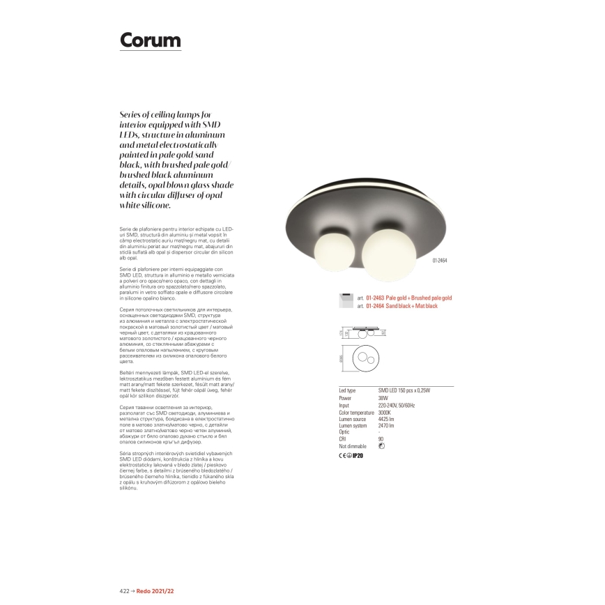 Redo 01-2466 - LED taklampa CORUM LED/48W/230V 3000K Ra 90 svart