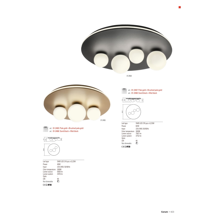 Redo 01-2466 - LED taklampa CORUM LED/48W/230V 3000K Ra 90 svart