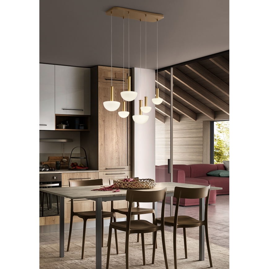 Redo 01-2476 - Pendellampa på vajer LUMIEN 6xG9/10W/230V guld/vit