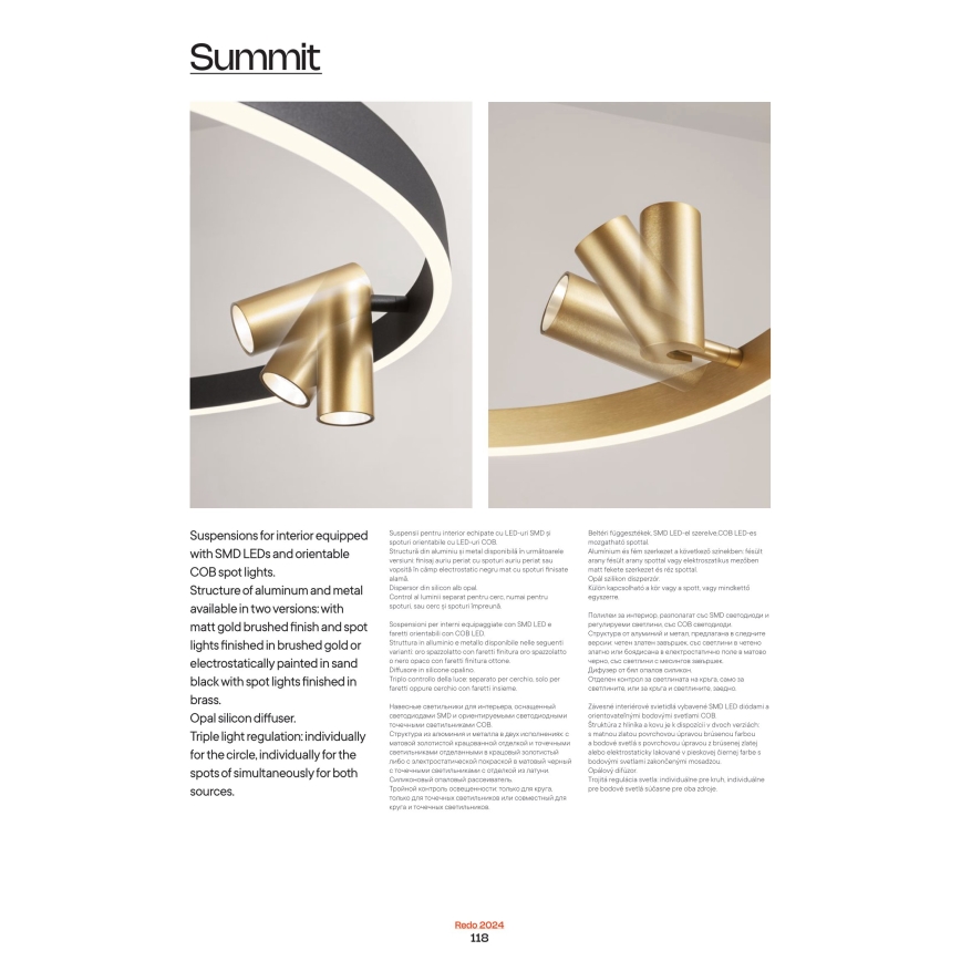 Redo 01-2492 - LED ljuskrona med textilsladd SUMMIT LED/53,5W/230V CRI 90 diameter 80,8 cm guld