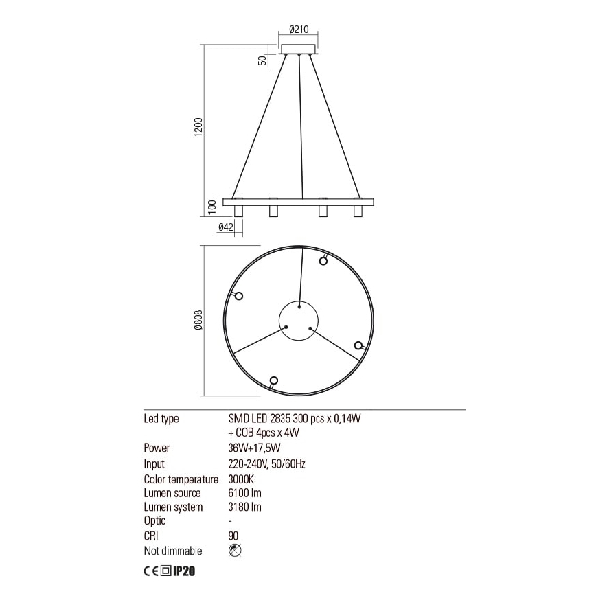 Redo 01-2492 - LED ljuskrona med textilsladd SUMMIT LED/53,5W/230V CRI 90 diameter 80,8 cm guld