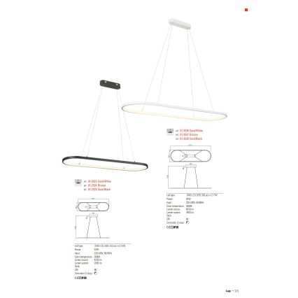 Redo 01-2523 - LED ljusreglerad ljuskrona på textilsladd LAP LED/32W/230V CRI 90 vit