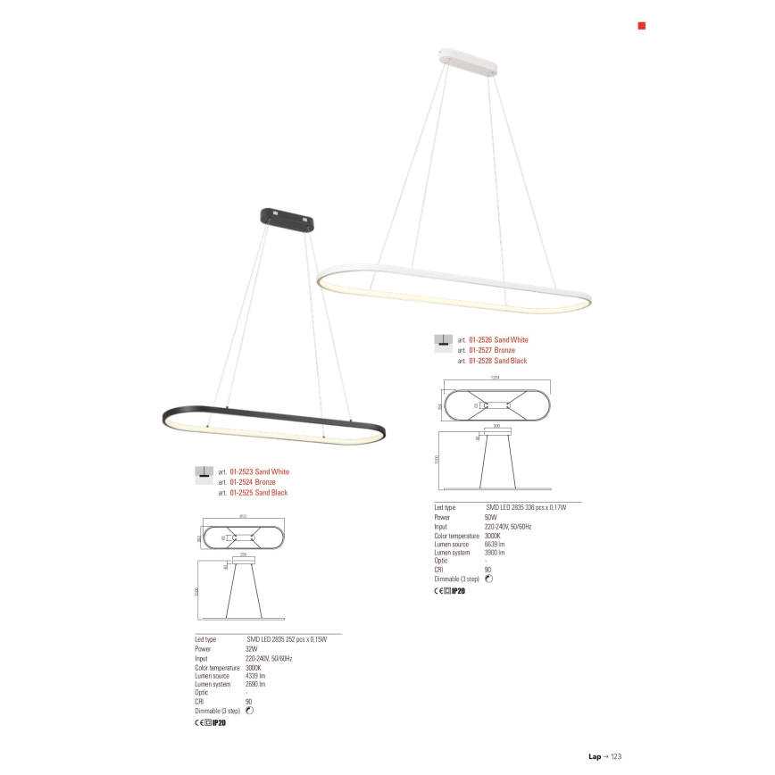 Redo 01-2523 - LED ljusreglerad ljuskrona på textilsladd LAP LED/32W/230V CRI 90 vit
