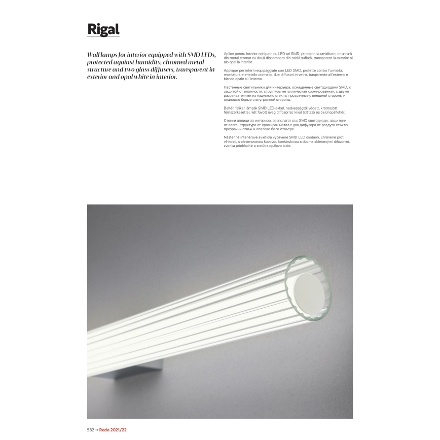 Redo 01-2592 - Badrumsspegelbelysning RIGAL LED/18W/230V 3000K 91 cm CRI 90 IP44 blank krom/vit
