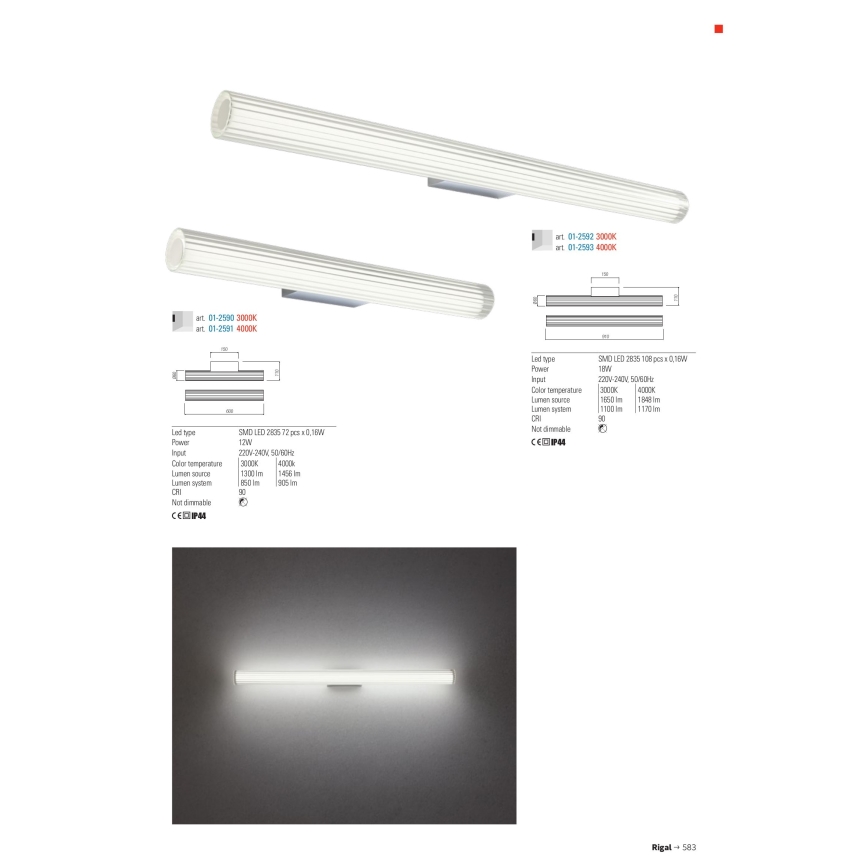 Redo 01-2593 - LED-spegelbelysning för badrum RIGAL LED/18W/230V 4000K 91 cm CRI 90 IP44 blank krom/vit