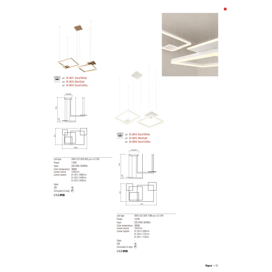 Redo 01-2616 - Dimbart LED-pendel med vajerupphängning SIGUA LED/137W/230V CRI 90 brun
