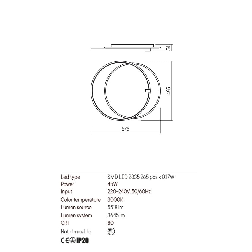 Redo 01-2660 - LED taklampa ARP LED/45W/230V svart