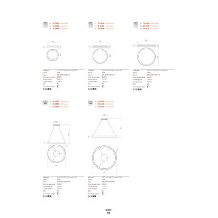 Redo 01-2668 - LED Dimbar taklampa ICONIC LED/40W/230V diameter 48 cm svart