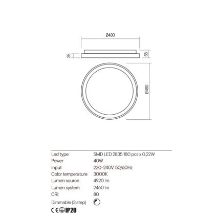 Redo 01-2668 - LED Dimbar taklampa ICONIC LED/40W/230V diameter 48 cm svart