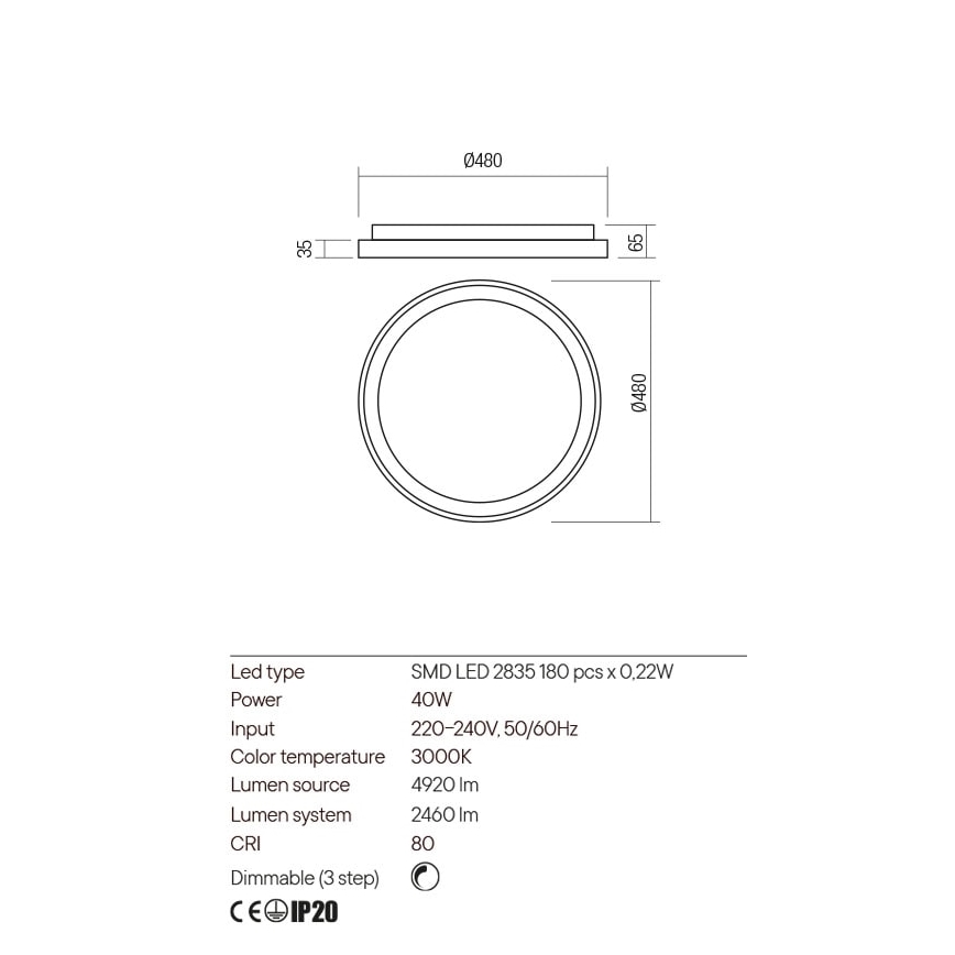 Redo 01-2668 - LED Dimbar taklampa ICONIC LED/40W/230V diameter 48 cm svart