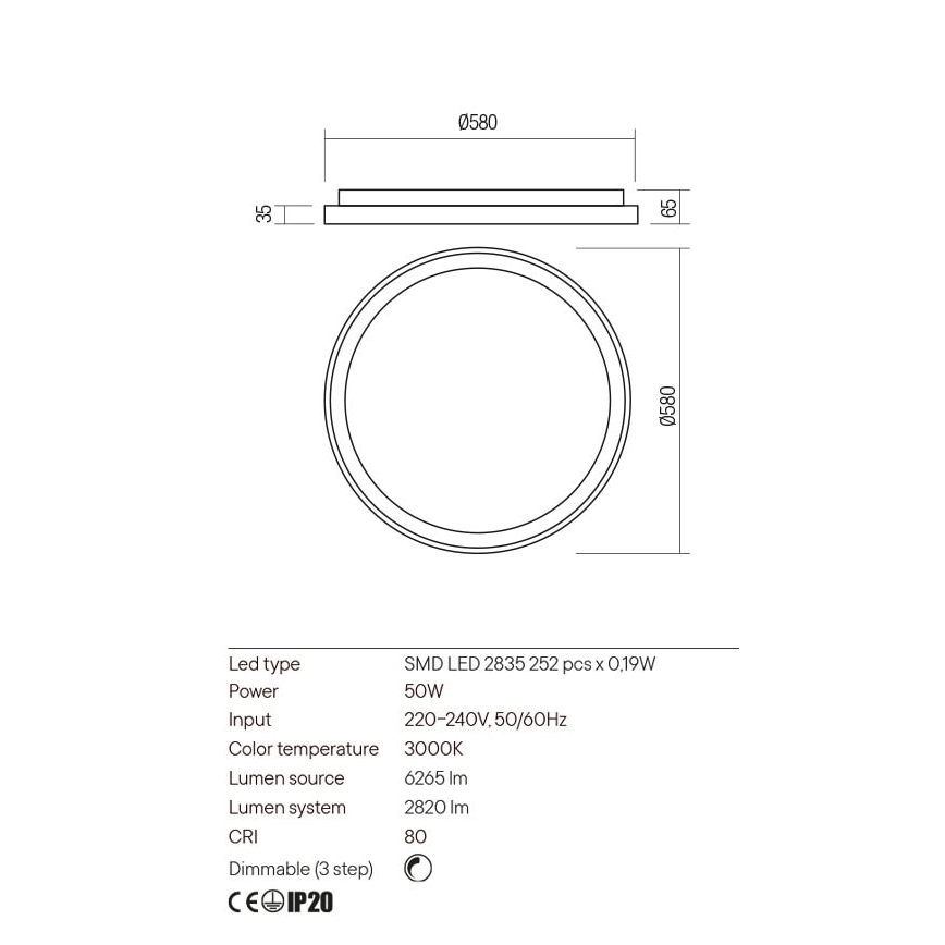 Redo 01-2670 - LED Dimbar taklampa ICONIC LED/50W/230V diameter 58 cm guld