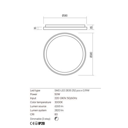 Redo 01-2671 - LED Dimbar taklampa ICONIC LED/50W/230V diameter 58 cm svart