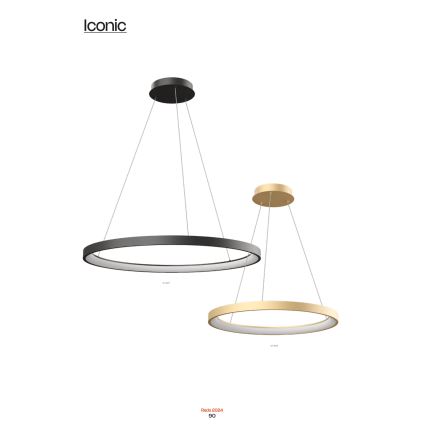 Redo 01-2677 - LED ljusreglerad ljuskrona på textilsladd ICONIC LED/60W/230V diameter 78 cm svart