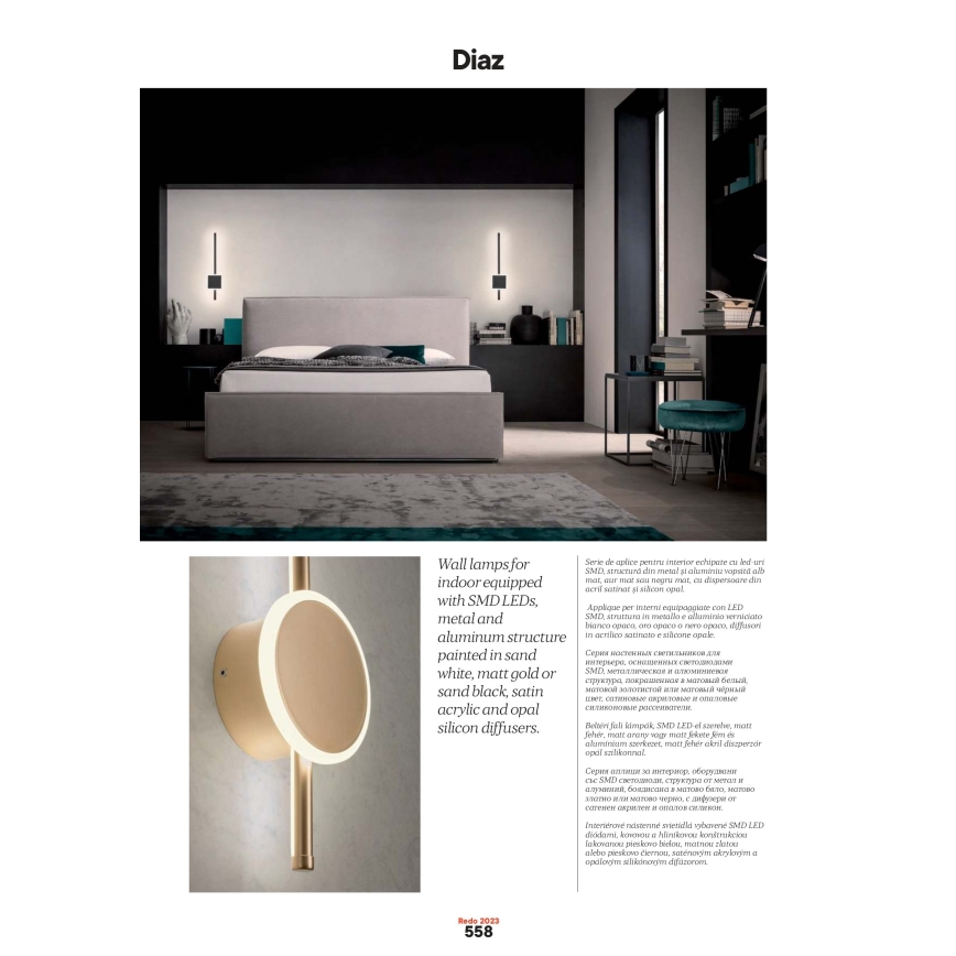Redo 01-2696 - LED-vägglampa DIAZ LED/20W/230V CRI 90 vit