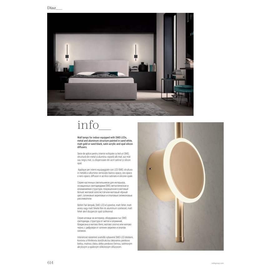 Redo 01-2699 - LED väggbelysning DIAZ LED/18W/230V CRI 90 vit