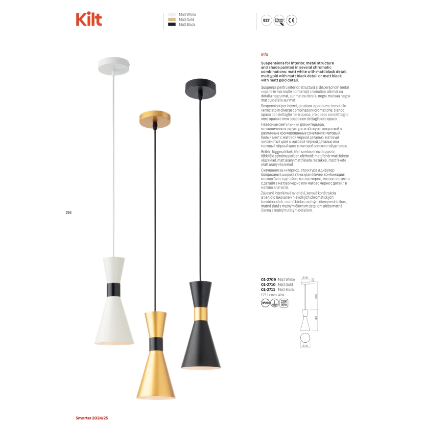 Redo 01-2709 - Ljuskrona med textilsladd KILT 1xE27/42W/230V diameter 12 cm vit