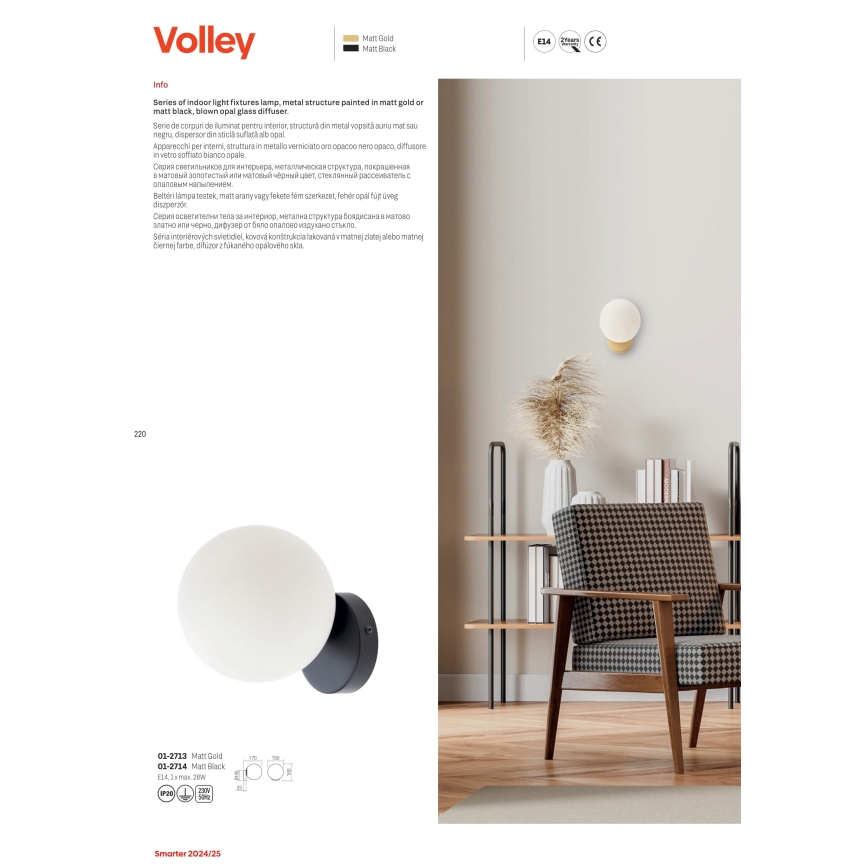 Redo 01-2713 - Vägglampa VOLLEY 1xE14/28W/230V guld