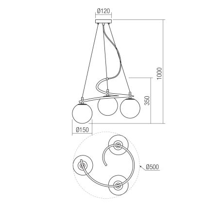 Redo 01-2715 - Ljuskrona med textilsladd VOLLEY 3xE14/28W/230V guld