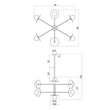 Redo 01-2734 - Pendelkrona PLATO 6xG9/10W/230V svart