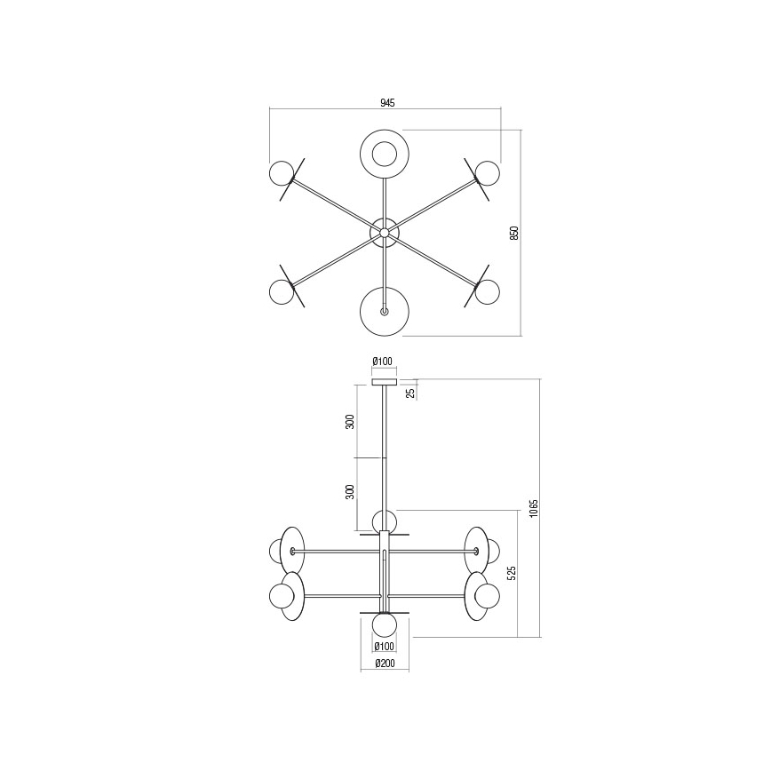 Redo 01-2734 - Pendelkrona PLATO 6xG9/10W/230V svart