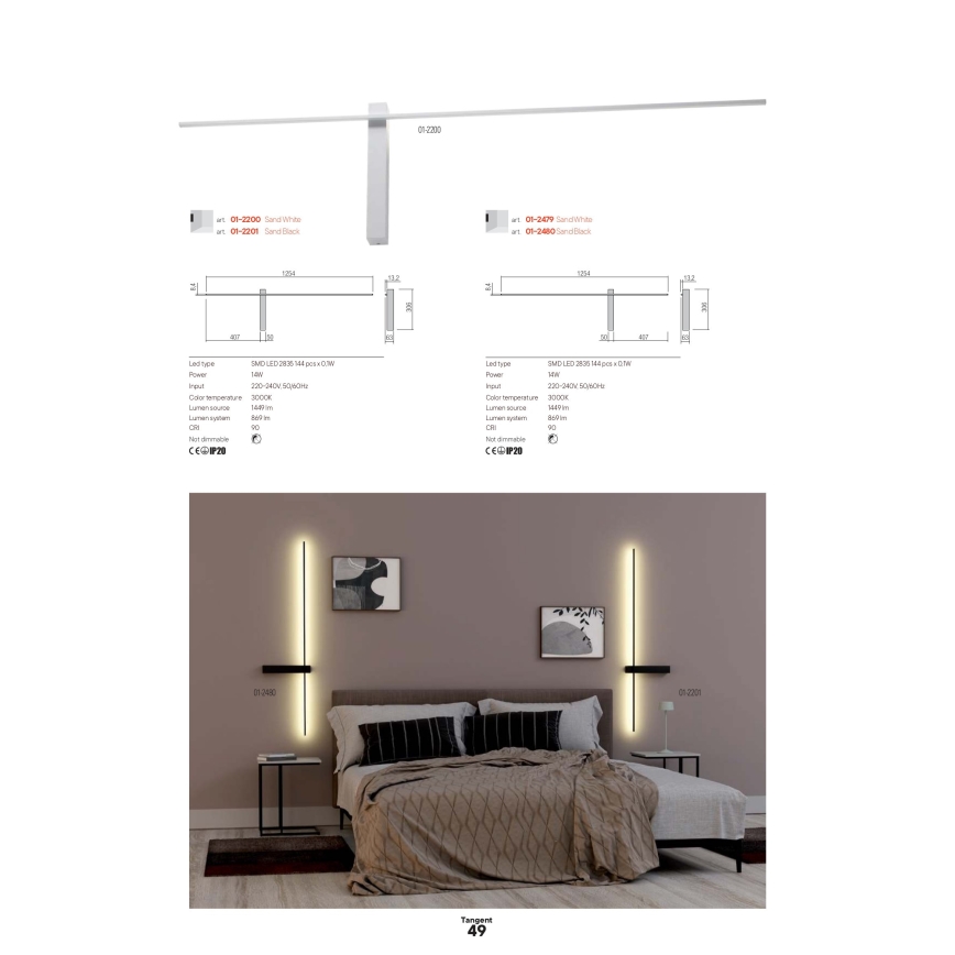 Redo 01-2744 - LED Väggarmatur TANGENT LED/13W/230V CRI 90 vit