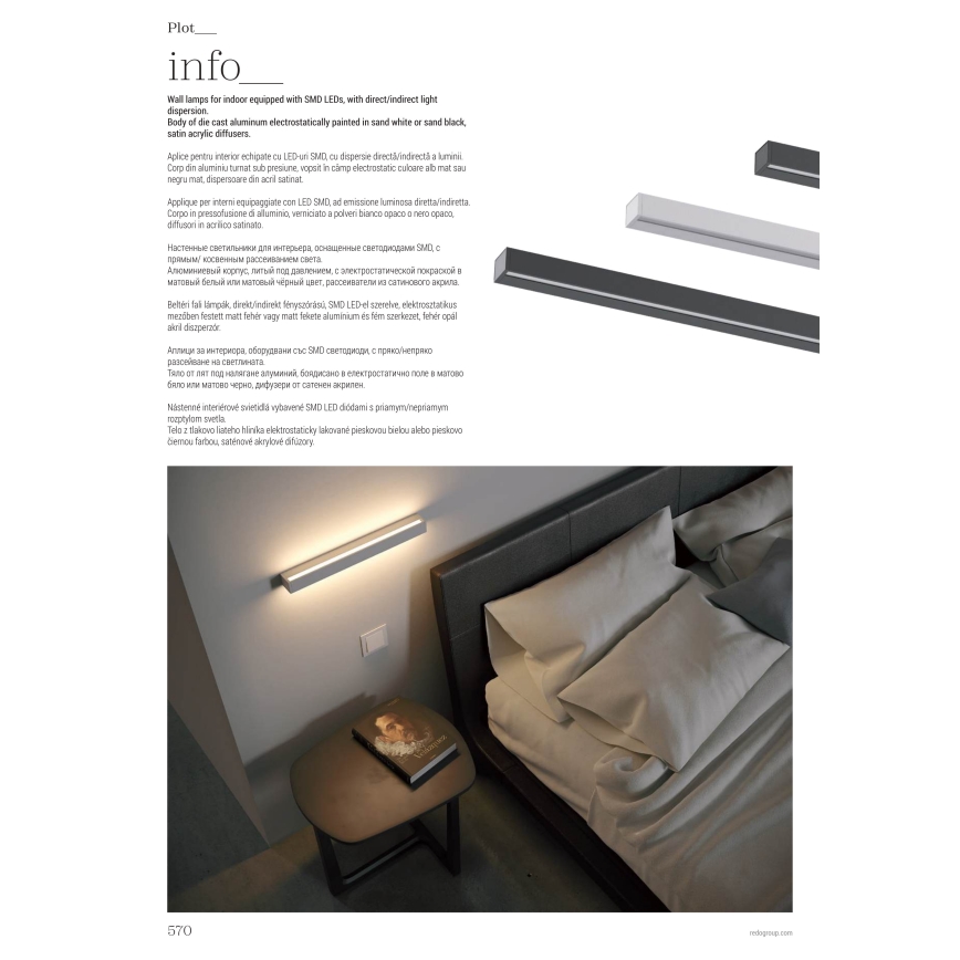 Redo 01-2767 - LED vägglampa PLOT LED/35W/230V 120 cm svart