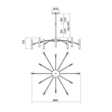 Redo 01-2774 - Pendelkrona RAYEN 12xG9/10W/230V brons
