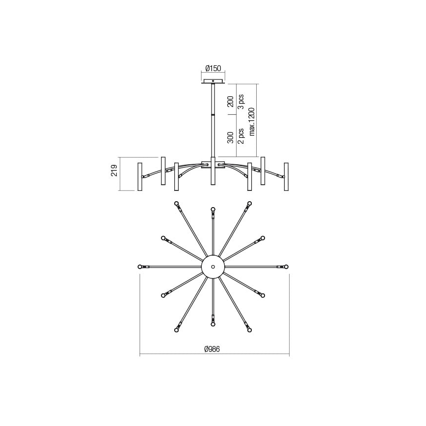 Redo 01-2774 - Pendelkrona RAYEN 12xG9/10W/230V brons