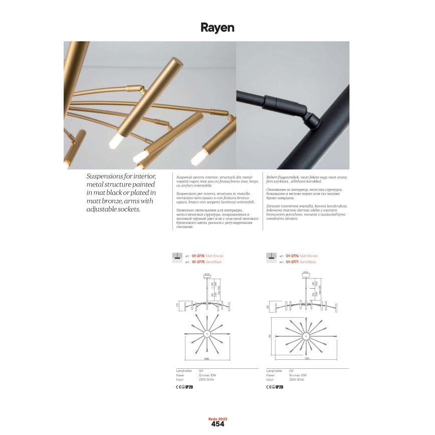 Redo 01-2776 - Pendelkrona RAYEN 16xG9/10W/230V brons