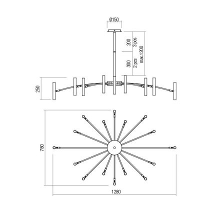 Redo 01-2776 - Pendelkrona RAYEN 16xG9/10W/230V brons