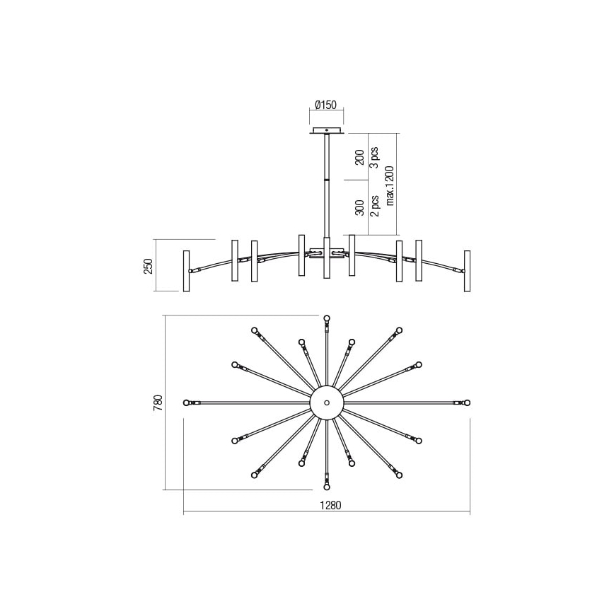 Redo 01-2776 - Pendelkrona RAYEN 16xG9/10W/230V brons