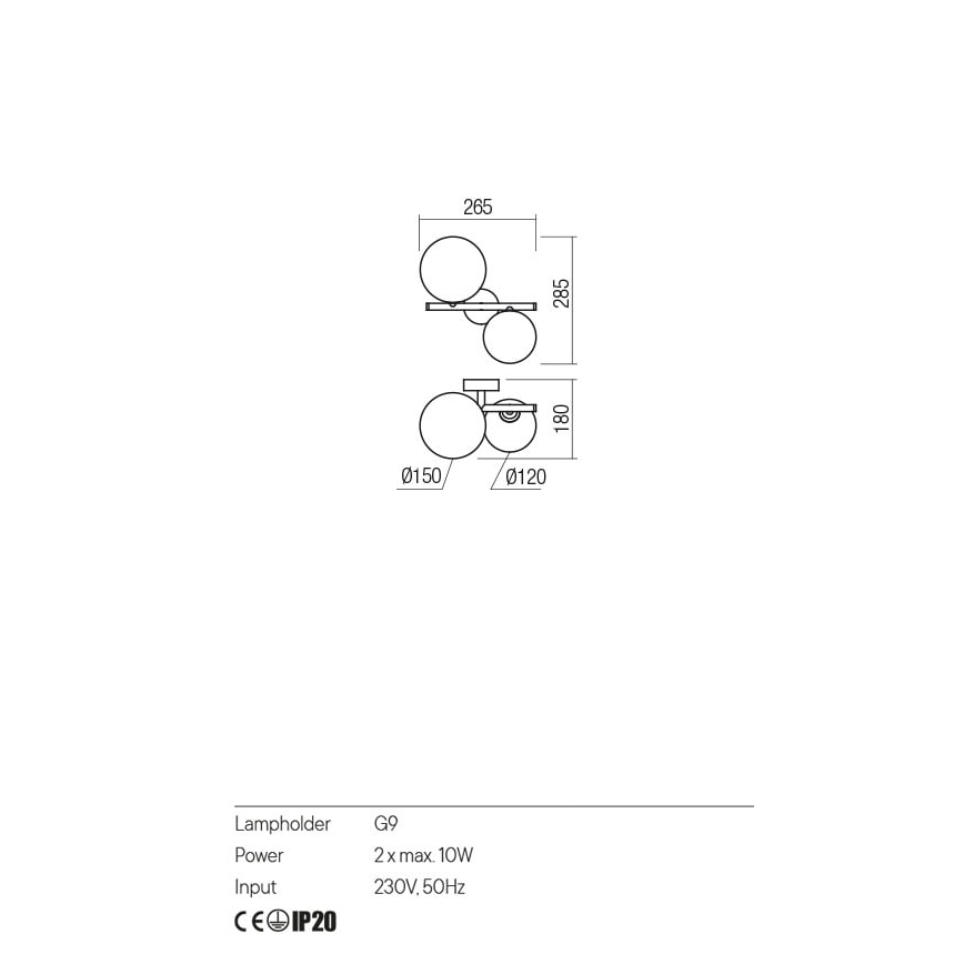Redo 01-2778 - Vägglampa ROY 2xG9/10W/230V
