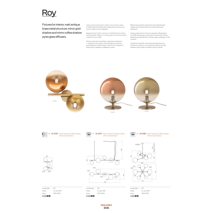Redo 01-2781 - Pendelkrona ROY 10xG9/10W/230V