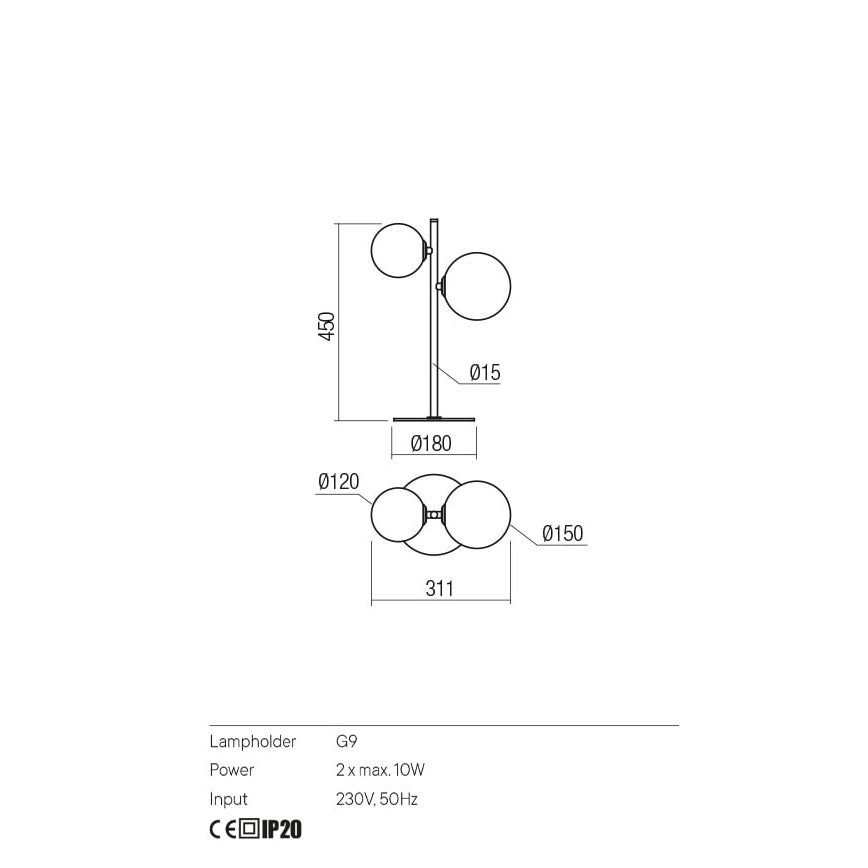 Redo 01-2784 - Bordslampa ROY 2xG9/10W/230V