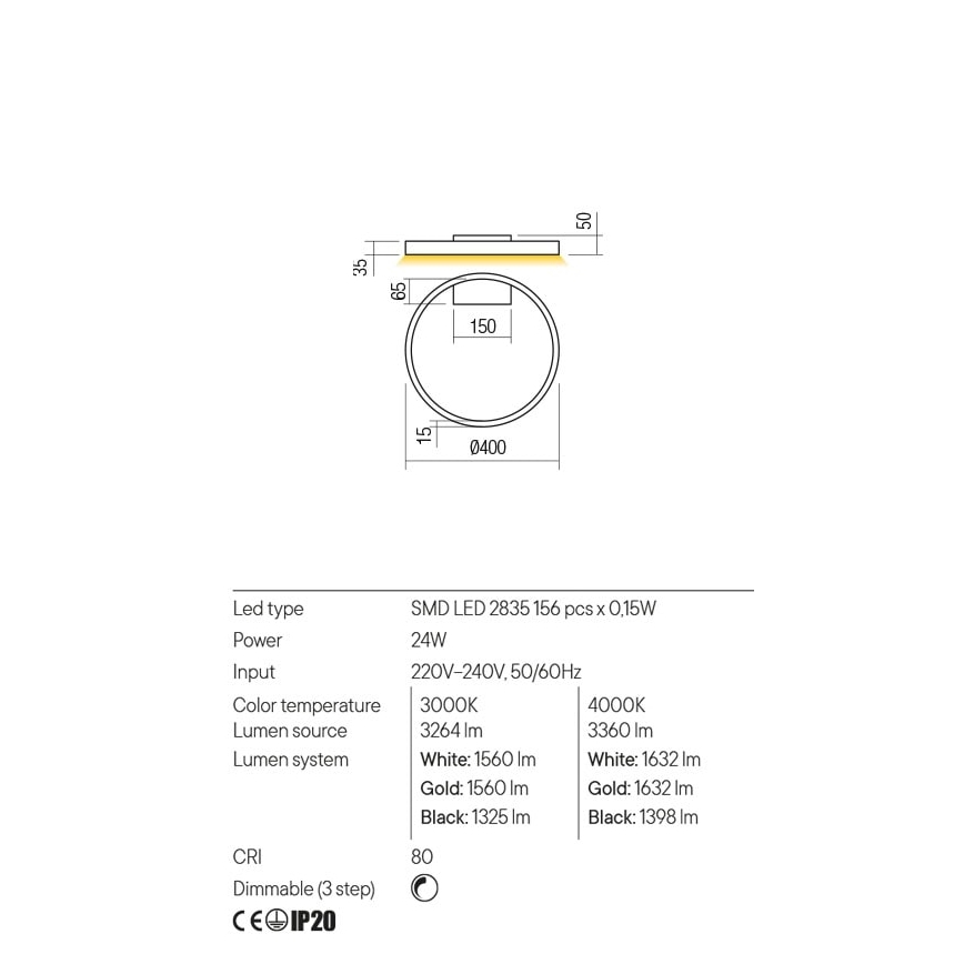 Redo 01-2837 - LED ljusreglerad vägglampa FEBE LED/24W/230V svart