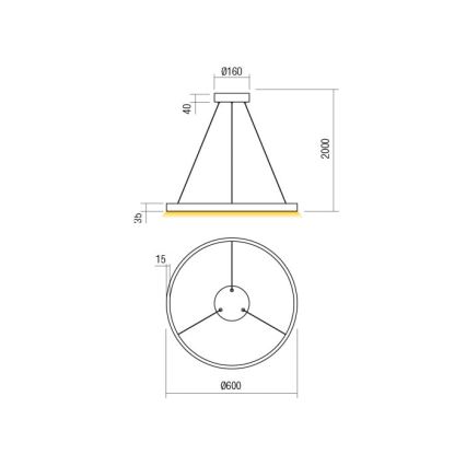Redo 01-2865 - LED ljusreglerad ljuskrona på textilsladd FEBE LED/37W/230V guld