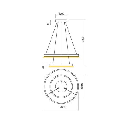 Redo 01-2889 - LED ljusreglerad ljuskrona på textilsladd FEBE LED/62W/230V guld