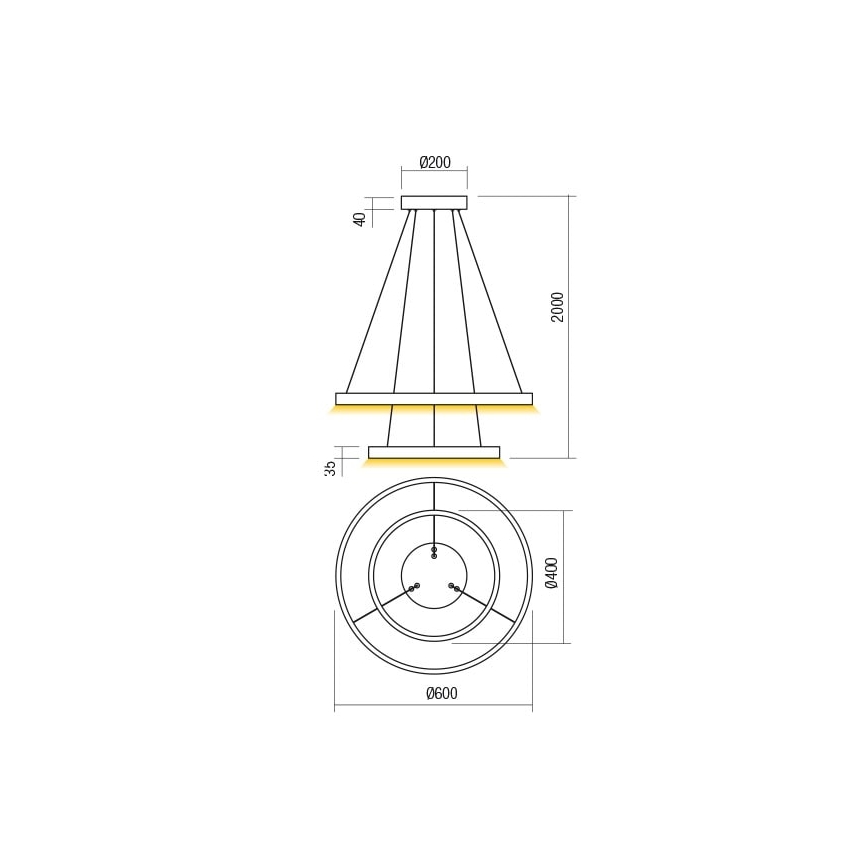 Redo 01-2889 - LED ljusreglerad ljuskrona på textilsladd FEBE LED/62W/230V guld