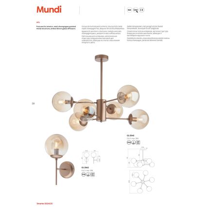 Redo 01-2942 - Vägglampa MUNDI 1xE14/28W/230V koppar