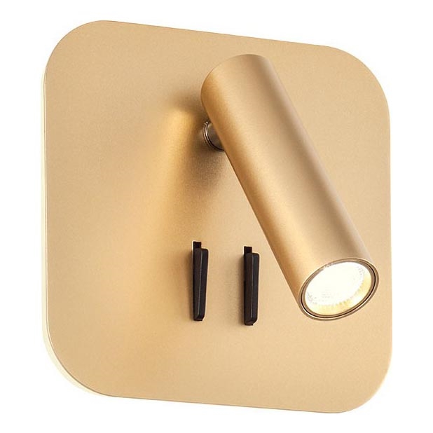 Redo 01-2977 - QUDA LED-vägglampa 6W/230V + LED 3W 3000K CRI 90 med USB, guldfinish