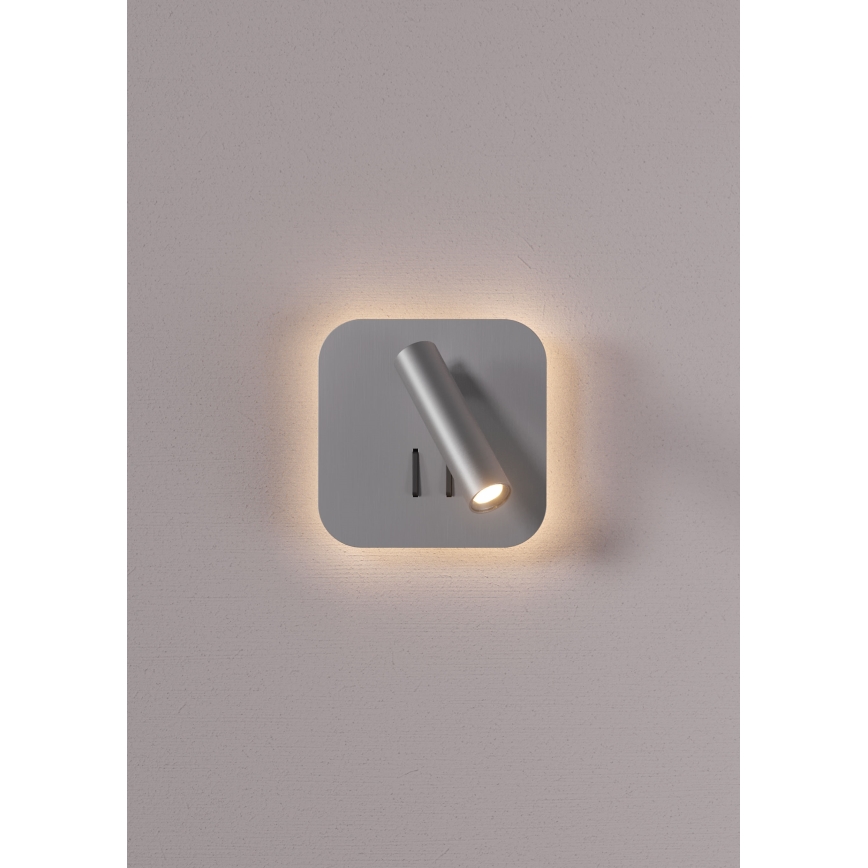 Redo 01-2978 - LED-vägglampa QUDA LED/6W/230V + LED/3W 3000K CRI 90 USB mattkrom