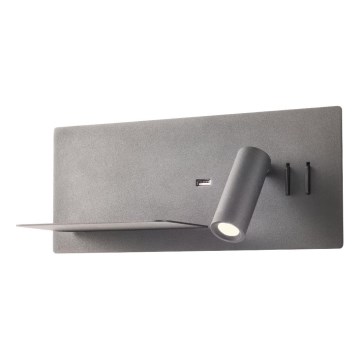 Redo 01-2985 - LED väggspotlight BROOK LED/8W/230V + LED/3W USB CRI 90 svart vänster