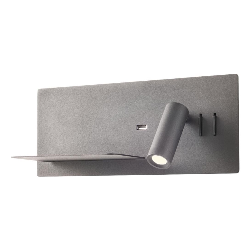 Redo 01-2985 - LED väggspotlight BROOK LED/8W/230V + LED/3W USB CRI 90 svart vänster