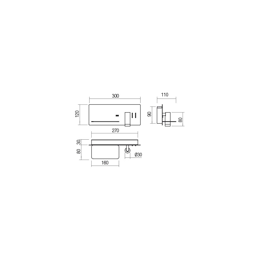 Redo 01-2985 - LED väggspotlight BROOK LED/8W/230V + LED/3W USB CRI 90 svart vänster