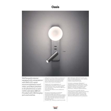 Redo 01-2994 - LED vägglampa OASIS LED/3W/230V + 1xG9/10W USB CRI 90 svart