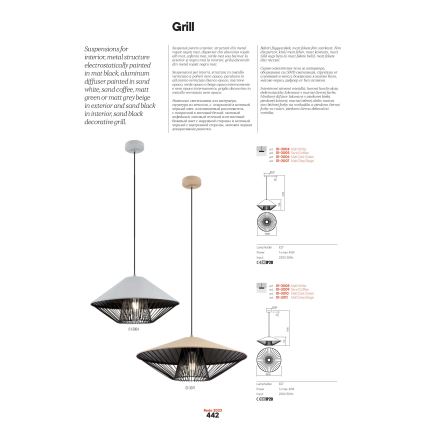 Redo 01-3007 - Pendellampa på kabel GRILL 1xE27/42W/230V Ø 39,6 cm svart/beige