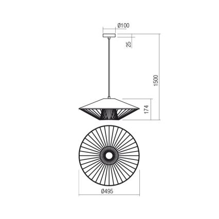 Redo 01-3011 - Pendel GRILL med vajer 1xE27/42W/230V Ø 49,5 cm svart/beige