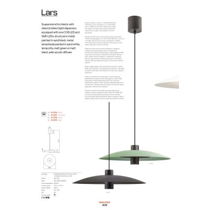 Redo 01-3021 - LED-pendel med wireupphängning LARS LED/14W/230V + LED/10W Ø 60 cm CRI 90 svart